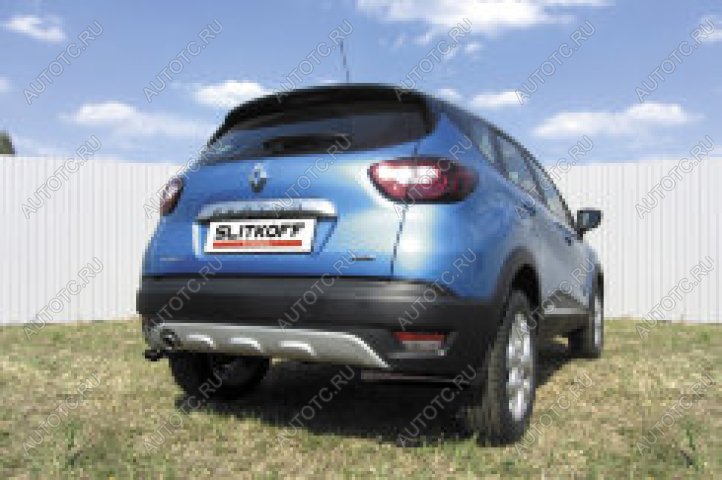 8 399 р. Защита заднего бампера уголки d42 (4WD) Slitkoff  Renault Kaptur (2016-2020) дорестайлинг (нержавейка с полимерным покрытием в цвет черный)  с доставкой в г. Кемерово