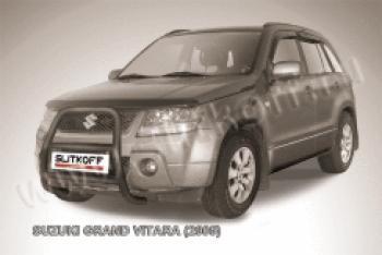 26 399 р. Защита переднего бампера кенгурятник d57 высокий Slitkoff  Suzuki Grand Vitara ( JT 5 дверей,  JT 3 двери) (2005-2008) дорестайлинг, дорестайлинг (нержавейка с полимерным покрытием в цвет черный)  с доставкой в г. Кемерово. Увеличить фотографию 1