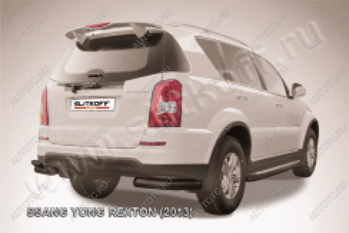 11 299 р. Защита заднего бампера уголки двойные d76+d42 Slitkoff  SSANGYONG Rexton  Y290 (2012-2017) (нержавейка с полимерным покрытием в цвет черный)  с доставкой в г. Кемерово
