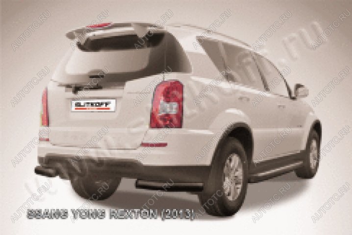 10 449 р. Защита заднего бампера уголки d76 Slitkoff  SSANGYONG Rexton  Y290 (2012-2017) (нержавейка с полимерным покрытием в цвет черный)  с доставкой в г. Кемерово