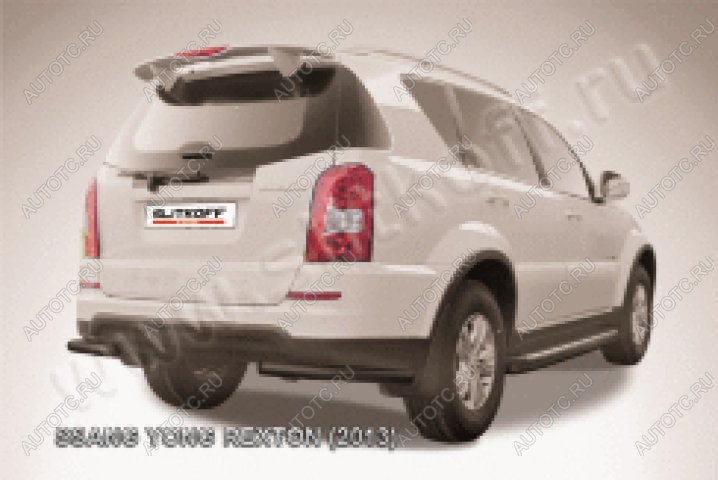 7 449 р. Защита заднего бампера уголки d57 Slitkoff  SSANGYONG Rexton  Y290 (2012-2017) (нержавейка с полимерным покрытием в цвет черный)  с доставкой в г. Кемерово