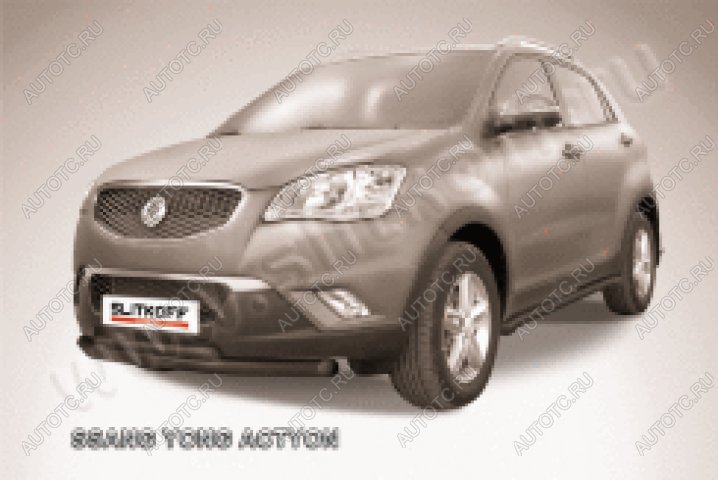 15 449 р. Защита переднего бампера d76+d42 двойная Slitkoff  SSANGYONG Actyon (2010-2013) дорестайлинг (нержавейка с полимерным покрытием в цвет черный)  с доставкой в г. Кемерово