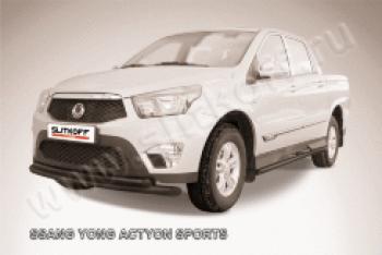 14 799 р. Защита переднего бампера d76+d57 двойная Slitkoff  SSANGYONG Actyon Sport (2012-2025) (нержавейка с полимерным покрытием в цвет черный)  с доставкой в г. Кемерово. Увеличить фотографию 1