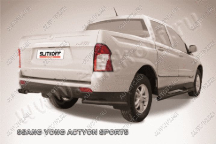 6 749 р. Защита заднего бампера уголки d57 Slitkoff  SSANGYONG Actyon Sport (2012-2025) (нержавейка с полимерным покрытием в цвет черный)  с доставкой в г. Кемерово