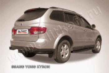 Защита заднего бампера уголки d57+d42 двойные Slitkoff SSANGYONG Kyron (2007-2016) рестайлинг (нержавейка с полимерным покрытием в цвет черный)