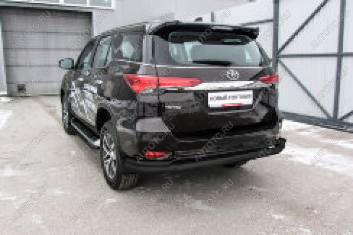 22 699 р. Защита заднего бампера d76+d42 двойная длинная Slitkoff  Toyota Fortuner  AN160 (2015-2025) дорестайлинг, рестайлинг (нержавейка с полимерным покрытием в цвет черный)  с доставкой в г. Кемерово