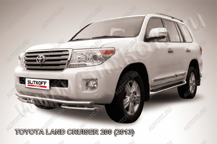 23 999 р. Защита переднего бампера d57+d57 двойная с защитой картера Slitkoff  Toyota Land Cruiser  200 (2012-2015) 1-ый рестайлинг (нержавейка с полимерным покрытием в цвет черный)  с доставкой в г. Кемерово