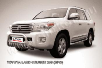 46 999 р. Защита переднего бампера кенгурятник d76 низкий с ЗК Slitkoff  Toyota Land Cruiser  200 (2012-2015) 1-ый рестайлинг (нержавейка с полимерным покрытием в цвет черный)  с доставкой в г. Кемерово. Увеличить фотографию 1