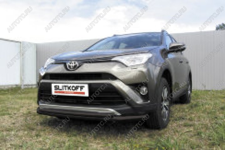 13 699 р. Защита переднего бампера d57+d42 двойная Slitkoff  Toyota RAV4  XA40 (2015-2019) 5 дв. рестайлинг (нержавейка с полимерным покрытием в цвет черный)  с доставкой в г. Кемерово