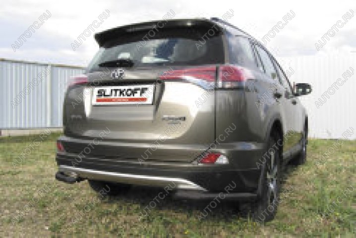 8 849 р. Защита заднего бампера уголки d57 Slitkoff  Toyota RAV4  XA40 (2015-2019) 5 дв. рестайлинг (нержавейка с полимерным покрытием в цвет черный)  с доставкой в г. Кемерово