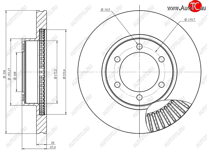 3 399 р. Диск тормозной передний Ø338mm HOSU  Lexus GX470  J120 (2002-2007), Toyota 4Runner  N210 (2002-2005), Toyota Land Cruiser Prado  J120 (2002-2009)  с доставкой в г. Кемерово