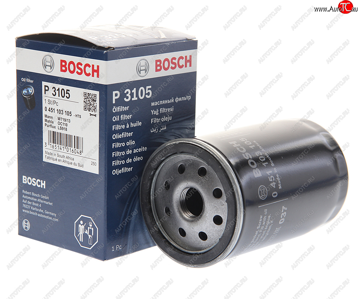 639 р. Фильтр масляный MERCEDES 190 (W201),E (W124) BOSCH BOSCH 0451103105 BOSCH 0451103105  с доставкой в г. Кемерово