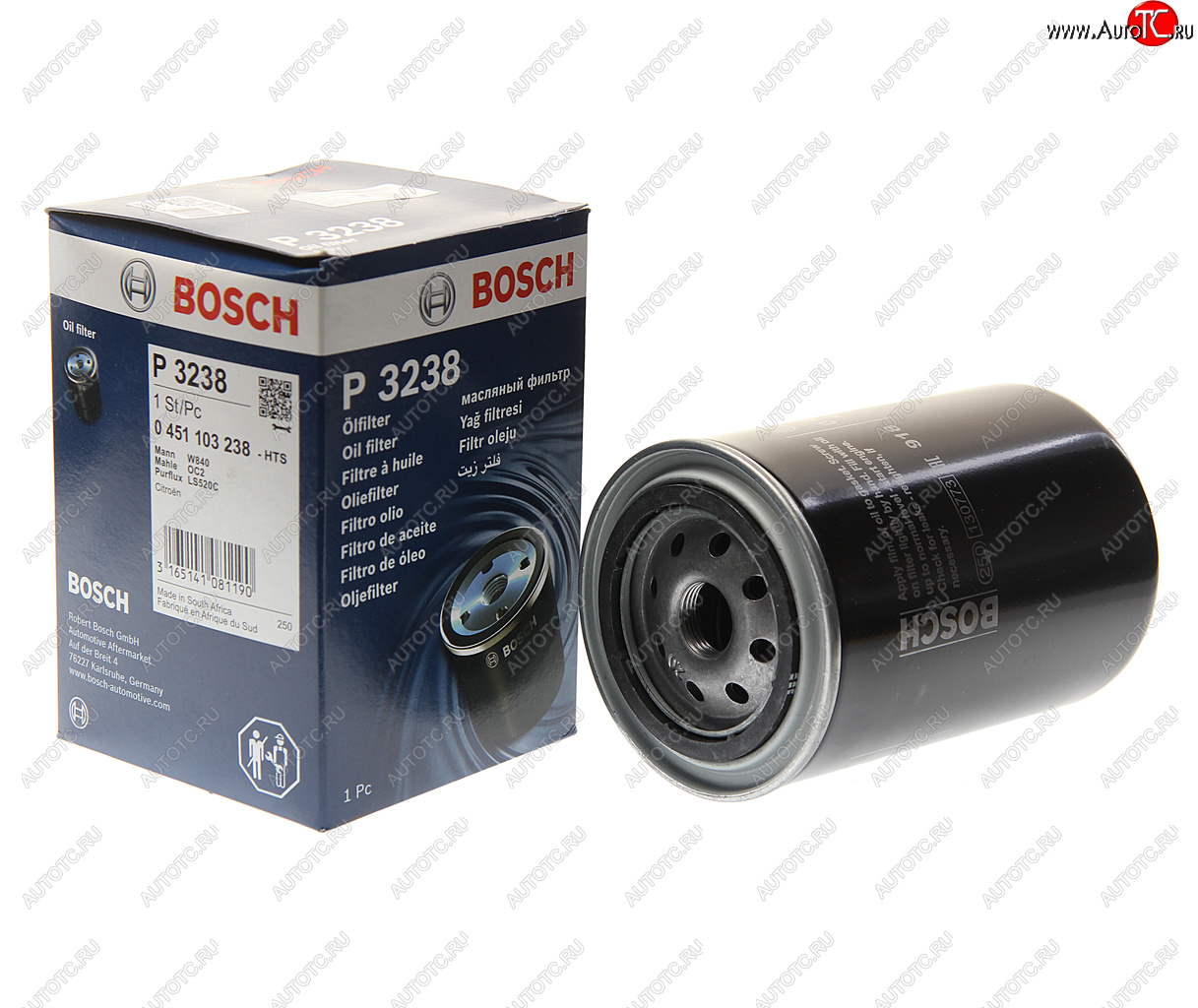 729 р. Фильтр масляный PEUGEOT 607 (00-10) (3.0) CITROEN C8 (02-) (3.0) BOSCH BOSCH 0451103238  с доставкой в г. Кемерово