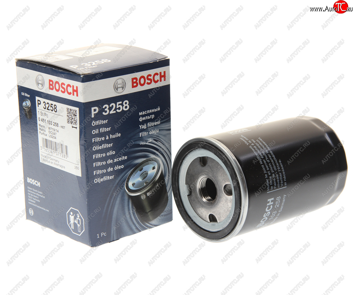 679 р. Фильтр масляный CHRYSLER Voyager (92-04) JEEP Cherokee (88-04) LDV Maxus (05-) (DTD) BOSCH BOSCH 0451103258  с доставкой в г. Кемерово