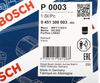 1 499 р. Фильтр масляный VOLVO 6FL,7FL,10FL,12F,12FH,12FL,16FL BOSCH BOSCH 0451300003  с доставкой в г. Кемерово. Увеличить фотографию 4