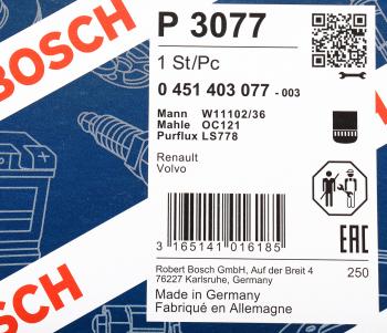 1 089 р. Фильтр масляный VOLVO F7,FH12,FH16 BOSCH BOSCH 0451403077  с доставкой в г. Кемерово. Увеличить фотографию 4