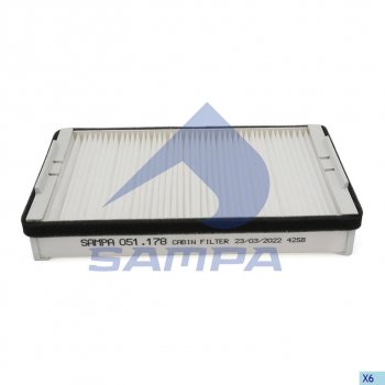899 р. Фильтр воздушный салона DAF 95XF,CF (251х151х45мм) SAMPA SAMPA 051.178-01  с доставкой в г. Кемерово. Увеличить фотографию 1