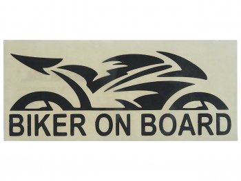 95 р. Наклейка виниловая вырезанная Biker on board  8х17см черная AUTOSTICKERS AUTOSTICKERS 067384  с доставкой в г. Кемерово. Увеличить фотографию 1