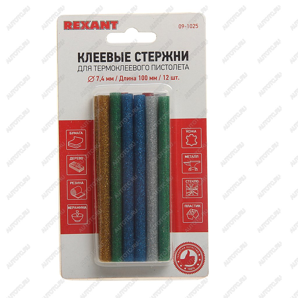157 р. Стержень клеевой 7.4х100мм цветной (с блестками) 12шт. в блистере REXANT REXANT 09-1025  с доставкой в г. Кемерово