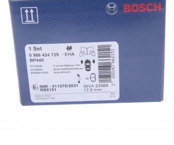 2 199 р. Колодки тормозные передние (4шт.) BOSCH Hyundai Santa Fe SM (2000-2012)  с доставкой в г. Кемерово. Увеличить фотографию 4