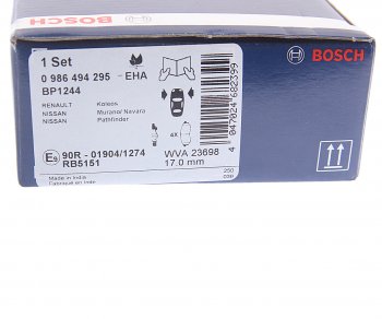 3 089 р. Колодки тормозные передние R17 (4шт.) BOSCH  Nissan Navara ( 1 D21,  1 D22,  2 D40,  3 D23) - Pathfinder ( WD21,  R50,  R51,  R52,  R53)  с доставкой в г. Кемерово. Увеличить фотографию 4