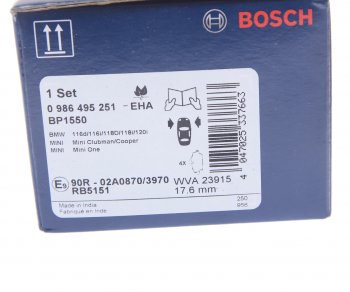 2 859 р. Колодки тормозные передние (4шт.) BOSCH BMW 1 серия E81 хэтчбэк 3 дв. рестайлинг (2007-2012)  с доставкой в г. Кемерово. Увеличить фотографию 4