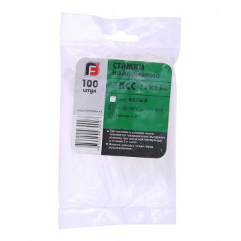 62 р. Хомут-стяжка 100х3.0 пластик белый (100шт.) FORTISFLEX FORTISFLEX 1003100  с доставкой в г. Кемерово. Увеличить фотографию 1