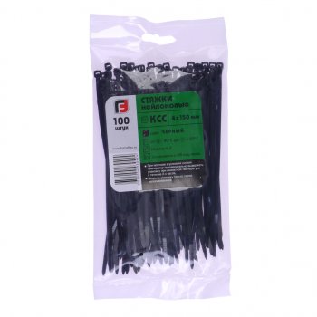 114 р. Хомут-стяжка 150х4.0 пластик черный (100шт.) FORTISFLEX FORTISFLEX 1004150-1  с доставкой в г. Кемерово. Увеличить фотографию 1
