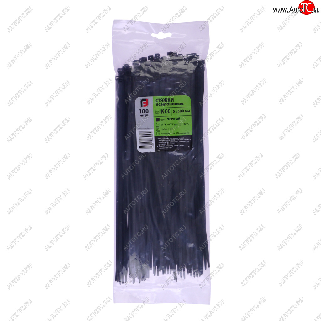 299 р. Хомут-стяжка 300х5.0 пластик черный (100шт.) FORTISFLEX FORTISFLEX 1005300-1  с доставкой в г. Кемерово