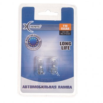 82 р. Лампа 12V W5W T10W W2.1x9.5d 3200К блистер (2шт.) Long Life XENITE XENITE 1007113  с доставкой в г. Кемерово. Увеличить фотографию 1