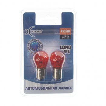 154 р. Лампа 12V PY21W BAU15s 3200К желтая блистер (2шт.) Long Life XENITE XENITE 1007125  с доставкой в г. Кемерово. Увеличить фотографию 1