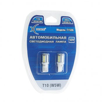 329 р. Лампа светодиодная 12V W5W T10W 3.6W W2.1х9.5d бесцокольная белая блистер (2шт.) XENITE XENITE 1009481  с доставкой в г. Кемерово. Увеличить фотографию 1