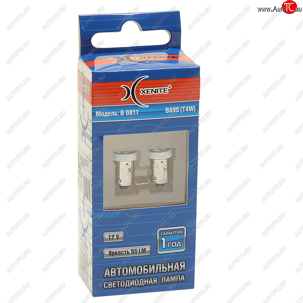 243 р. Лампа светодиодная 12V T4W BA9s 55Lm бокс (2шт.) XENITE XENITE 1009545  с доставкой в г. Кемерово