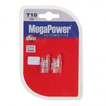 319 р. Лампа светодиодная 12V W5W T10 W2.1x9.5d 6000K 3 LED блистер (2шт.) MEGAPOWER MEGAPOWER-AUTOMOTIVE 10103w-2бл  с доставкой в г. Кемерово. Увеличить фотографию 1