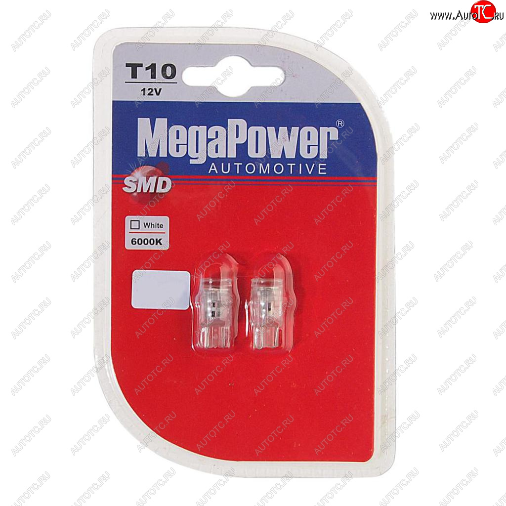 319 р. Лампа светодиодная 12V W5W T10 W2.1x9.5d 6000K 3 LED блистер (2шт.) MEGAPOWER MEGAPOWER-AUTOMOTIVE 10103w-2бл  с доставкой в г. Кемерово
