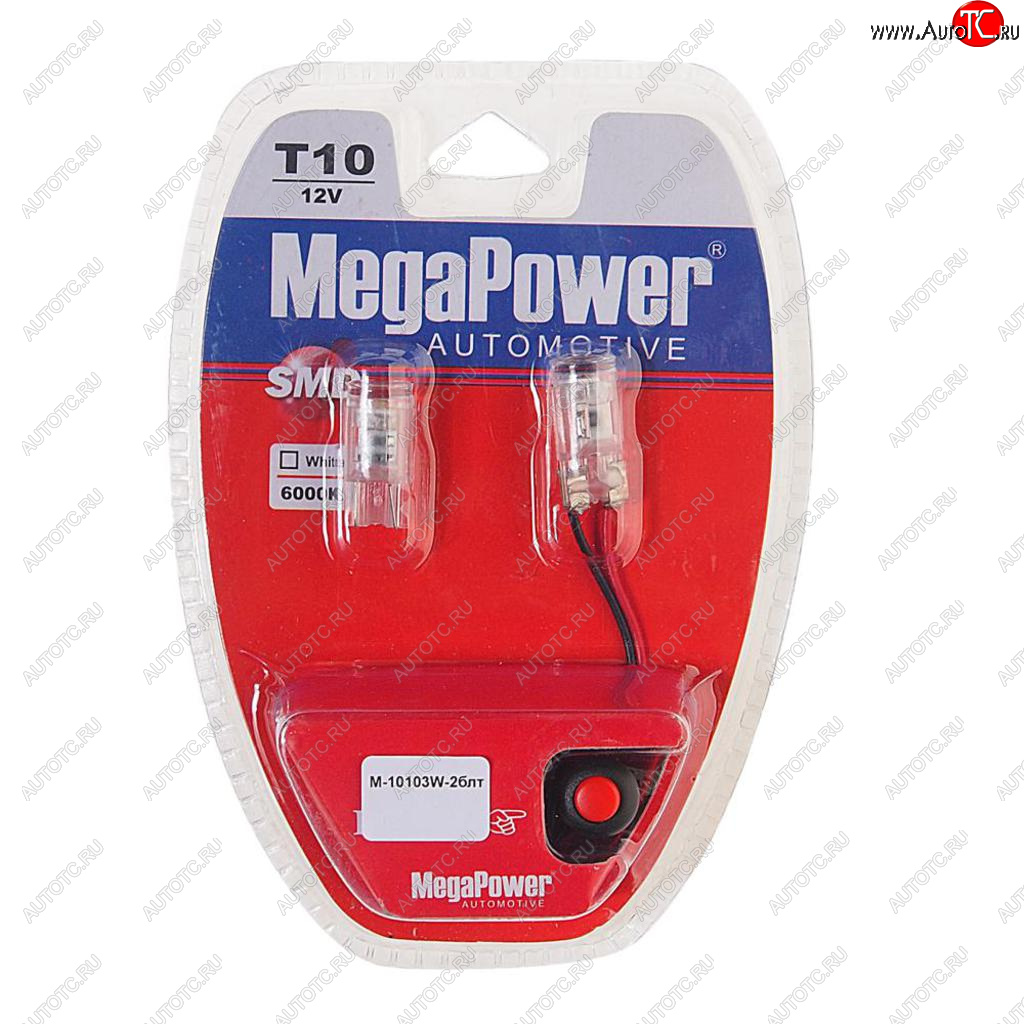 459 р. Лампа светодиодная 12V W5W T10 W2.1x9.5d 6000K 3 LED с тестером блистер (2шт.) MEGAPOWER MEGAPOWER-AUTOMOTIVE 10103w-2блт  с доставкой в г. Кемерово