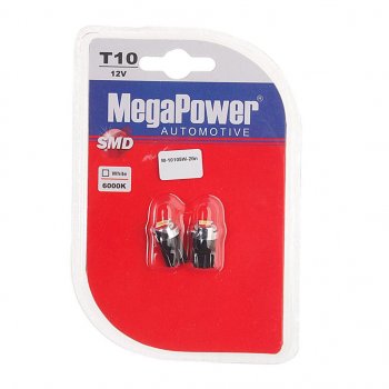 319 р. Лампа светодиодная 12V W5W T10 W2.1x9.5d 6000K блистер (2шт.) MEGAPOWER MEGAPOWER-AUTOMOTIVE 10105w-2бл  с доставкой в г. Кемерово. Увеличить фотографию 1