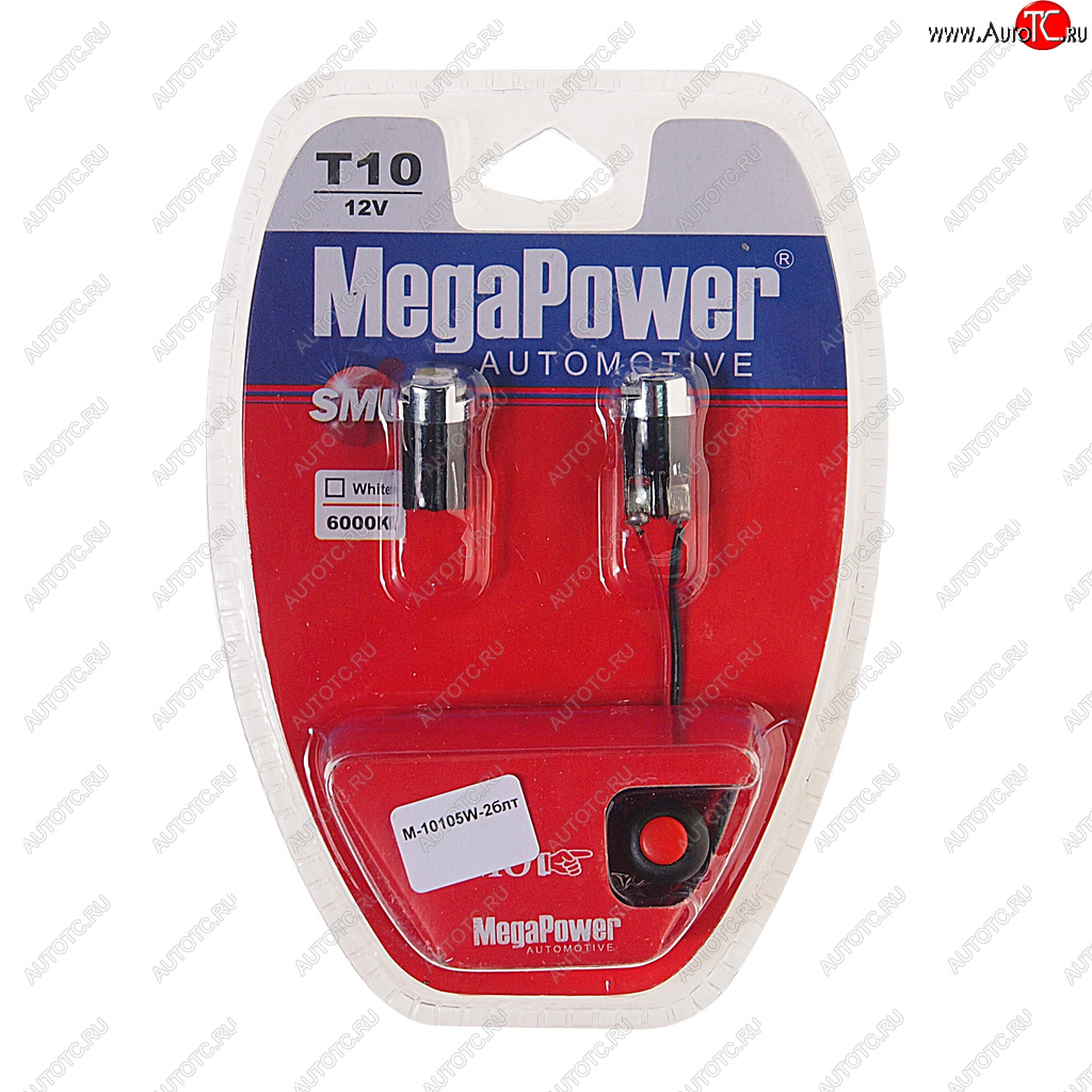 329 р. Лампа светодиодная 12V W5W T10 W2.1x9.5d 6000K с тестером блистер (2шт.)MEGAPOWER MEGAPOWER-AUTOMOTIVE 10105w-2блт  с доставкой в г. Кемерово