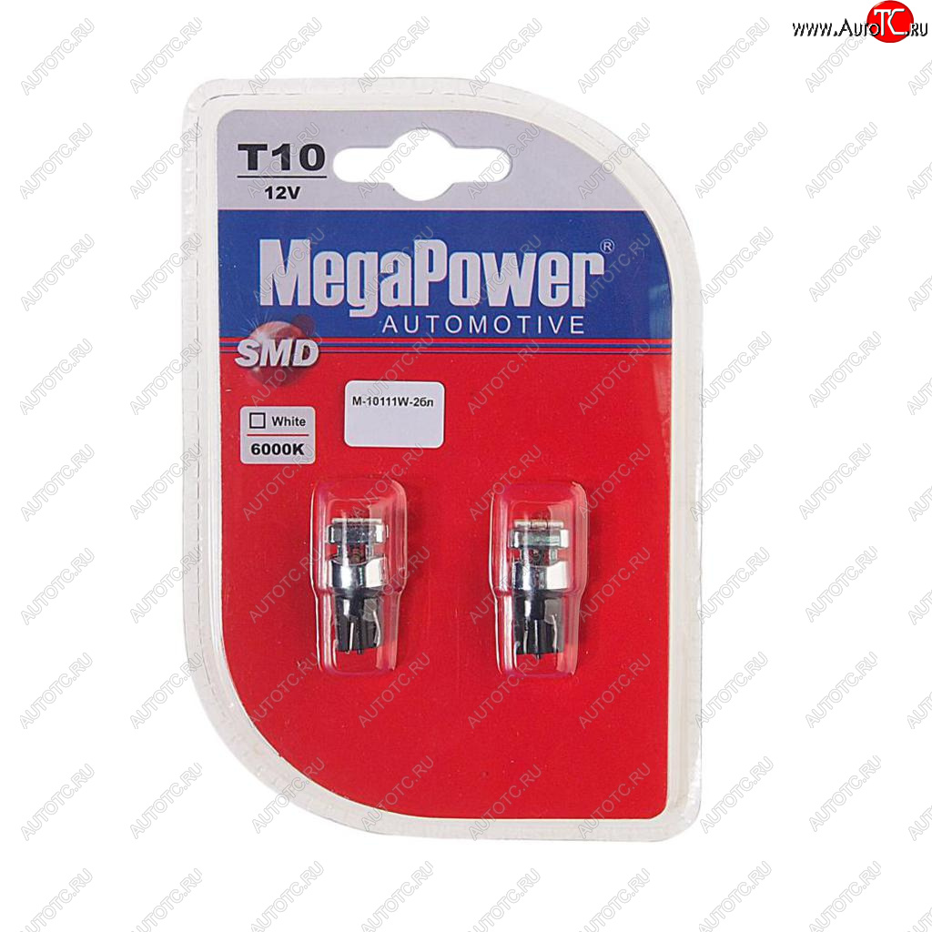 226 р. Лампа светодиодная 12V W5W T10 W2.1x9.5d 6000K 3 LED блистер (2шт.) MEGAPOWER MEGAPOWER-AUTOMOTIVE 10111w-2бл  с доставкой в г. Кемерово