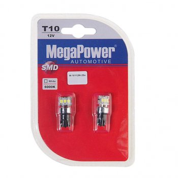 240 р. Лампа светодиодная 12V W5W T10 W2.1x9.5d 6000K 3 LED блистер (2шт.) MEGAPOWER MEGAPOWER-AUTOMOTIVE 10112w-2бл  с доставкой в г. Кемерово. Увеличить фотографию 1