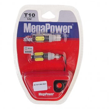 1 789 р. Лампа светодиодная 12V W5W T10 W2.1x9.5d 6000K 4 LED с тестером блистер (2шт.) MEGAPOWER MEGAPOWER-AUTOMOTIVE 10113w-2блт  с доставкой в г. Кемерово. Увеличить фотографию 1