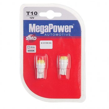 223 р. Лампа светодиодная 12V W5W T10 W2.1x9.5d 6000K блистер (2шт.) MEGAPOWER MEGAPOWER-AUTOMOTIVE 10115w-2бл  с доставкой в г. Кемерово. Увеличить фотографию 1