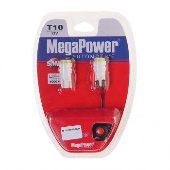 294 р. Лампа светодиодная 12V W5W T10 W2.1x9.5d 6000K с тестером блистер (2шт.) MEGAPOWER MEGAPOWER-AUTOMOTIVE 10115w-2блт  с доставкой в г. Кемерово. Увеличить фотографию 1