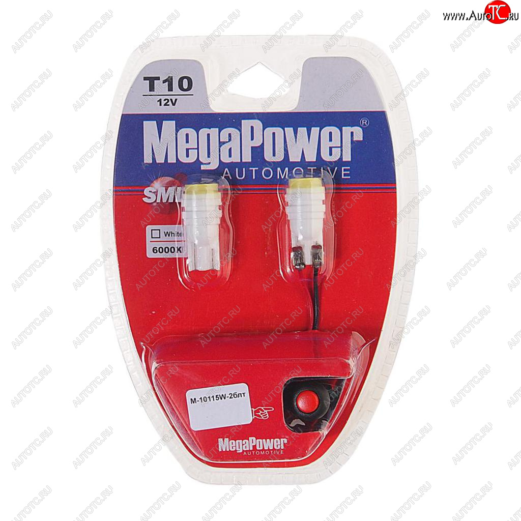 294 р. Лампа светодиодная 12V W5W T10 W2.1x9.5d 6000K с тестером блистер (2шт.) MEGAPOWER MEGAPOWER-AUTOMOTIVE 10115w-2блт  с доставкой в г. Кемерово