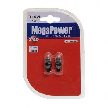 699 р. Лампа светодиодная 12V W5W T10 W2.1x9.5d 6000K блистер (2шт.) MEGAPOWER MEGAPOWER-AUTOMOTIVE 10120w-2бл  с доставкой в г. Кемерово. Увеличить фотографию 1