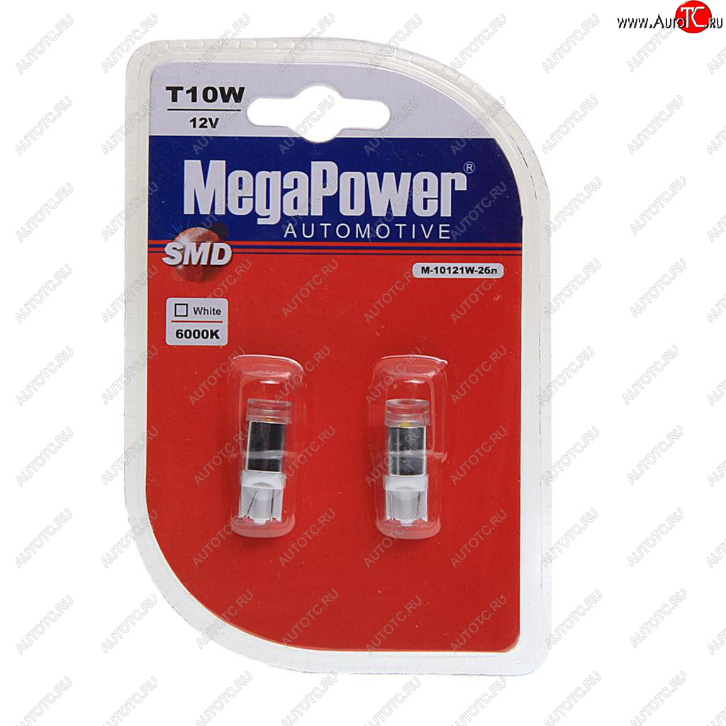 659 р. Лампа светодиодная 12V W5W T10 W2.1x9.5d 6000K блистер (2шт.) MEGAPOWER MEGAPOWER-AUTOMOTIVE 10121w-2бл  с доставкой в г. Кемерово