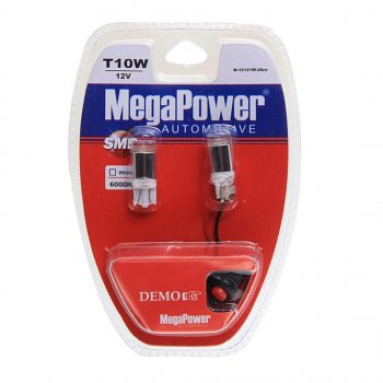 379 р. Лампа светодиодная 12V W5W T10 W2.1x9.5d 6000K с тестером блистер (2шт.) MEGAPOWER MEGAPOWER-AUTOMOTIVE 10121w-2блт  с доставкой в г. Кемерово. Увеличить фотографию 1