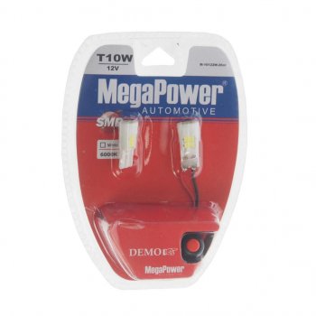 399 р. Лампа светодиодная 12V W5W T10 W2.1x9.5d 6000K 6 LED блистер (2шт.) MEGAPOWER MEGAPOWER-AUTOMOTIVE 10122w-2блт  с доставкой в г. Кемерово. Увеличить фотографию 1