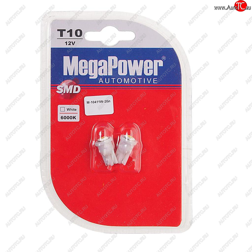 61 р. Лампа светодиодная 12V W5W T10 W2.1x9.5d 6000K блистер (2шт.) MEGAPOWER MEGAPOWER-AUTOMOTIVE 10411w-2бл  с доставкой в г. Кемерово