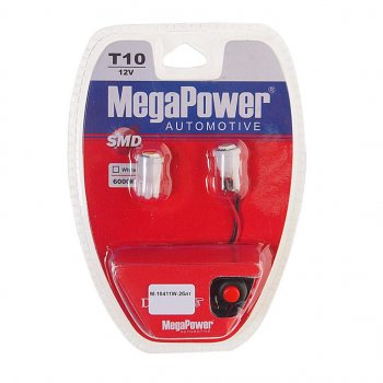 139 р. Лампа светодиодная 12V W5W T10 W2.1x9.5d 6000K с тестером блистер (2шт.) MEGAPOWER MEGAPOWER-AUTOMOTIVE 10411w-2блт  с доставкой в г. Кемерово. Увеличить фотографию 1